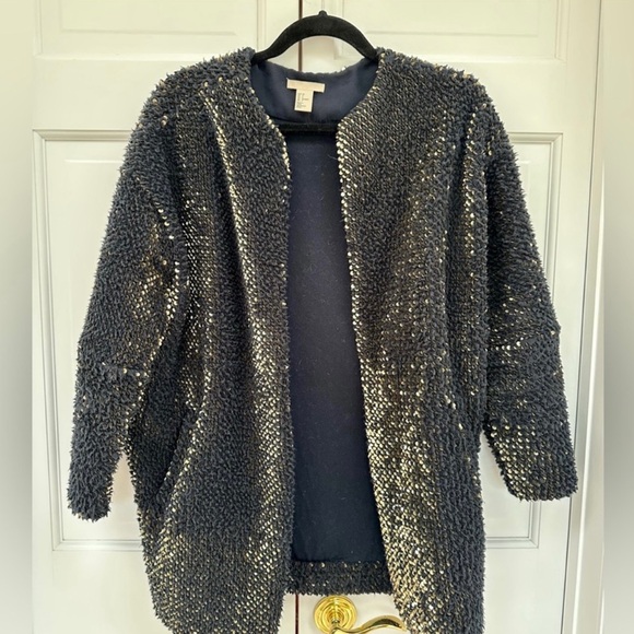 H&M Black Sequin Open-Front Cardigan, Size 34, Brand New - Picture 5 of 13
